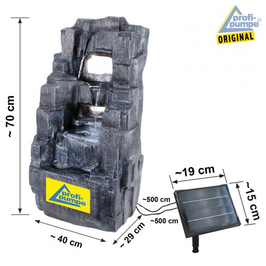 Solar - Brunnen WASSERFALL - Abmessungen